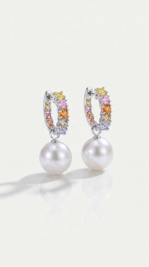 5 Sapphires & Australian South Sea Pearls Drop Earrings