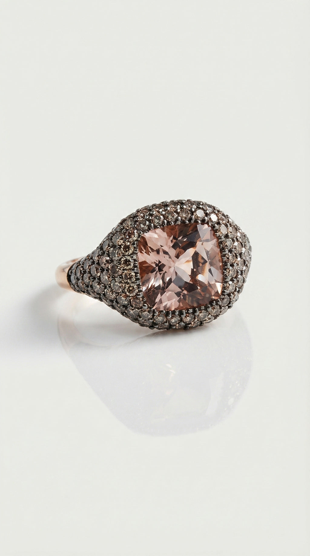 Morganite & Champagne Diamond Pave Signet Ring — Levendi Jewellers