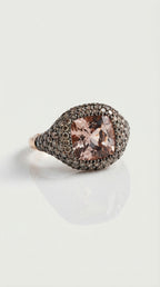 Morganite & Champagne Diamond Pave Signet Ring — Levendi Jewellers