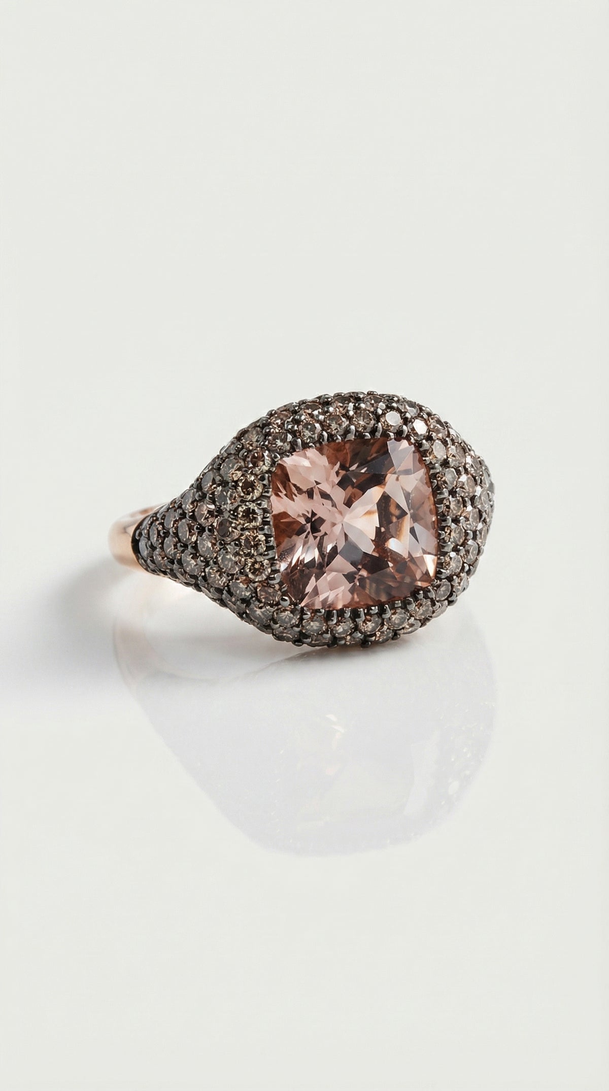 Morganite & Champagne Diamond Pave Signet Ring — Levendi Jewellers