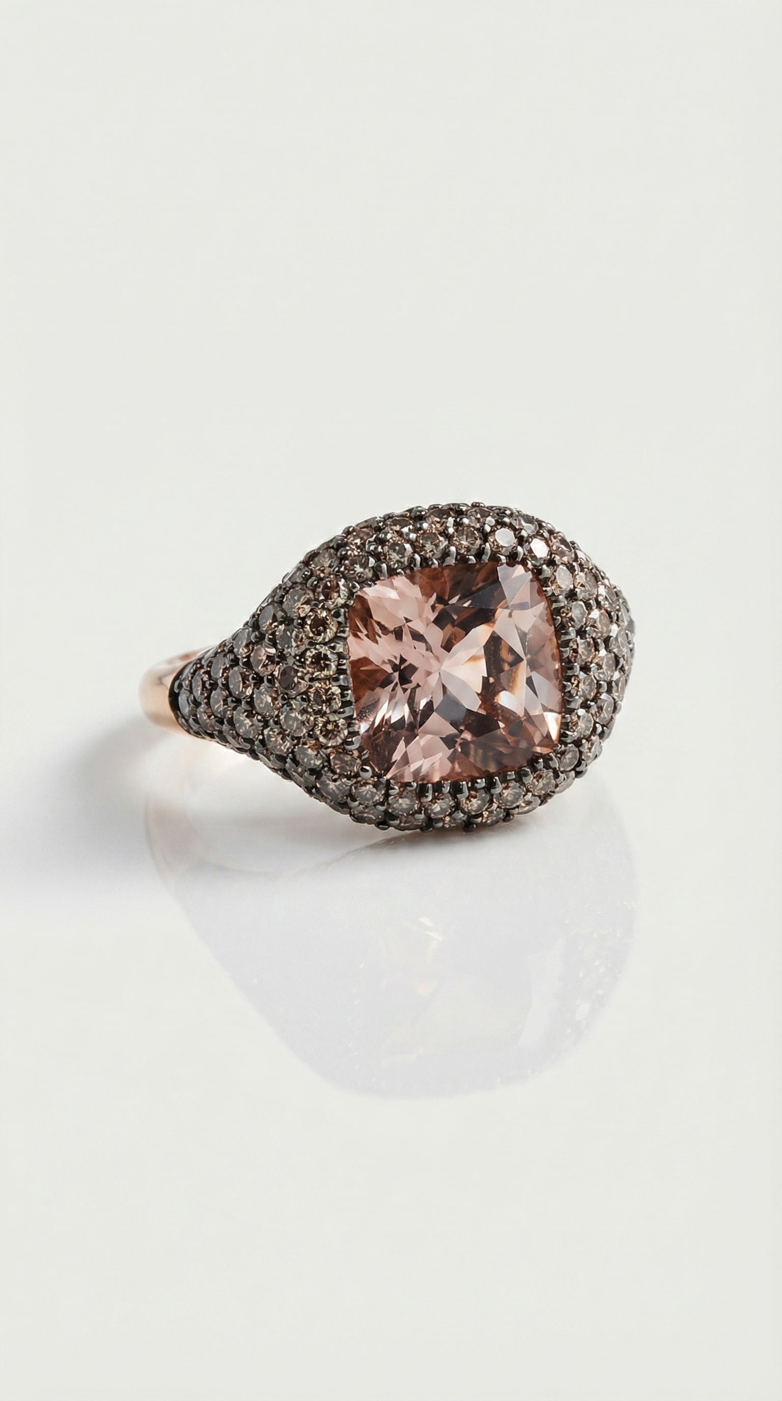 Morganite & Champagne Diamond Pave Signet Ring