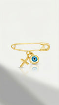 Mini Pin Yellow Gold Evil Eye Cross