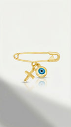 Mini Pin Yellow Gold Evil Eye Cross — Levendi Jewellers