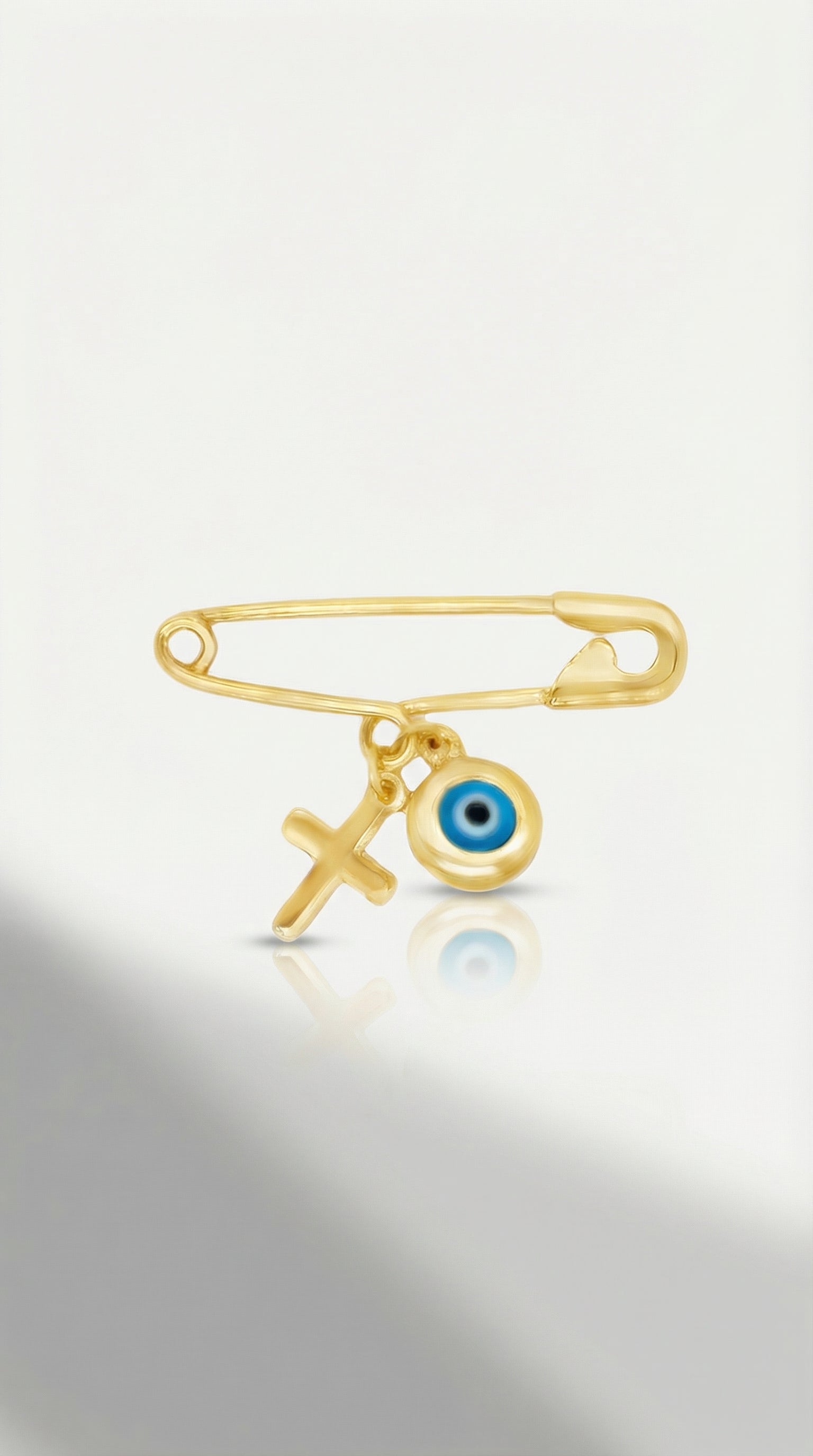 Mini Pin Yellow Gold Evil Eye Cross