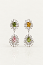 Multicolour Fancy Diamond Drop Earrings – front view, white gold