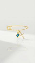 Mini Pin Yellow Gold Evil Eye Diamond Cross — Levendi Jewellers