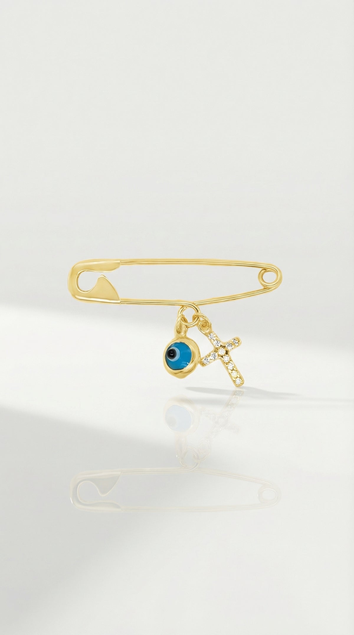 Mini Pin Yellow Gold Evil Eye Diamond Cross — Levendi Jewellers