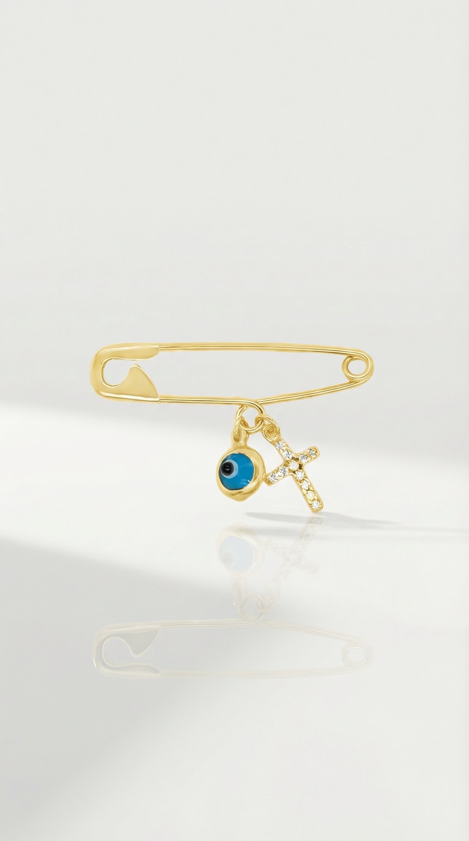 Mini Pin Yellow Gold Evil Eye Diamond Cross