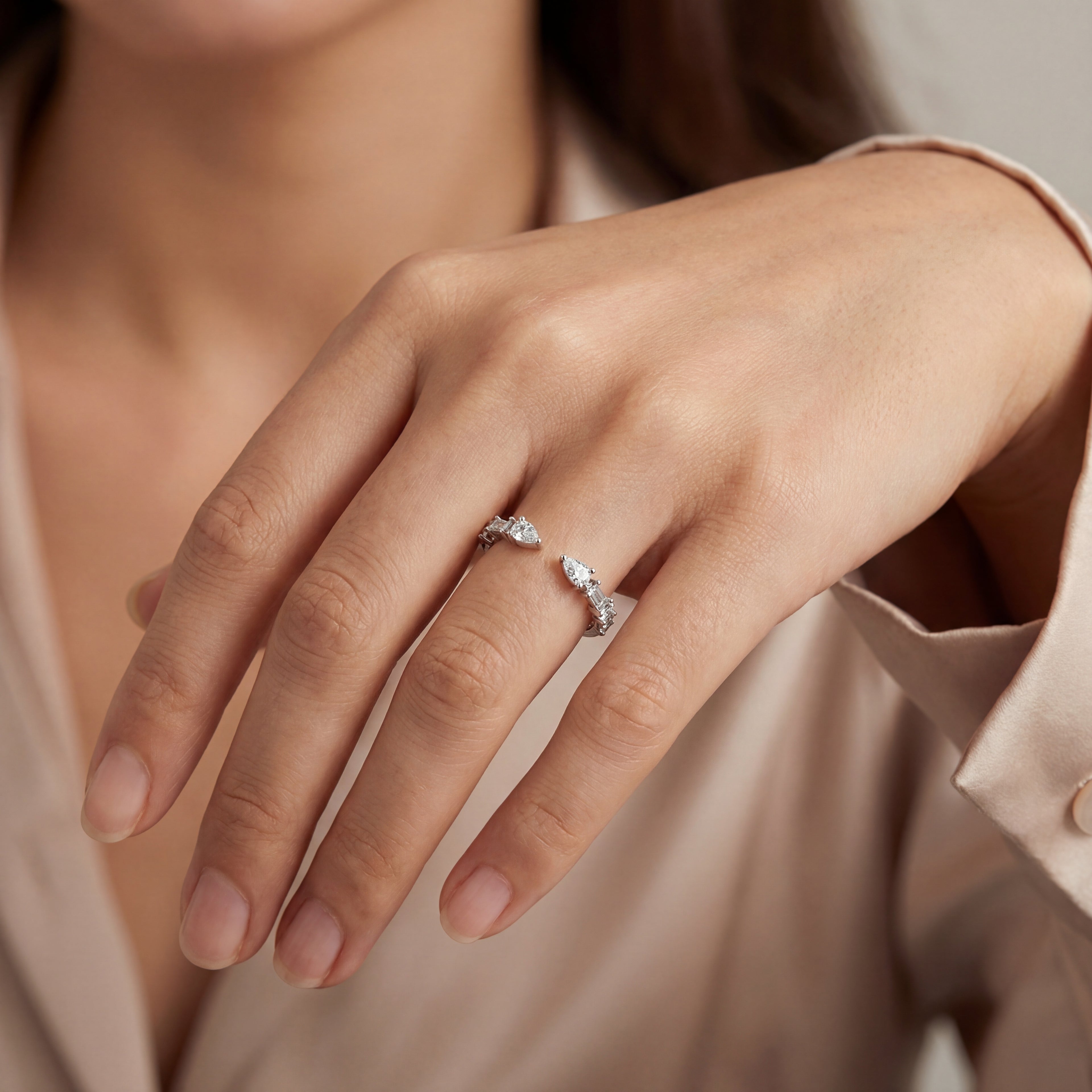 Wedding Band - Open White Gold Baguette and Round Brilliant Cut Diamond