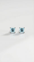Princess Cut Aquamarine Diamond Earrings
