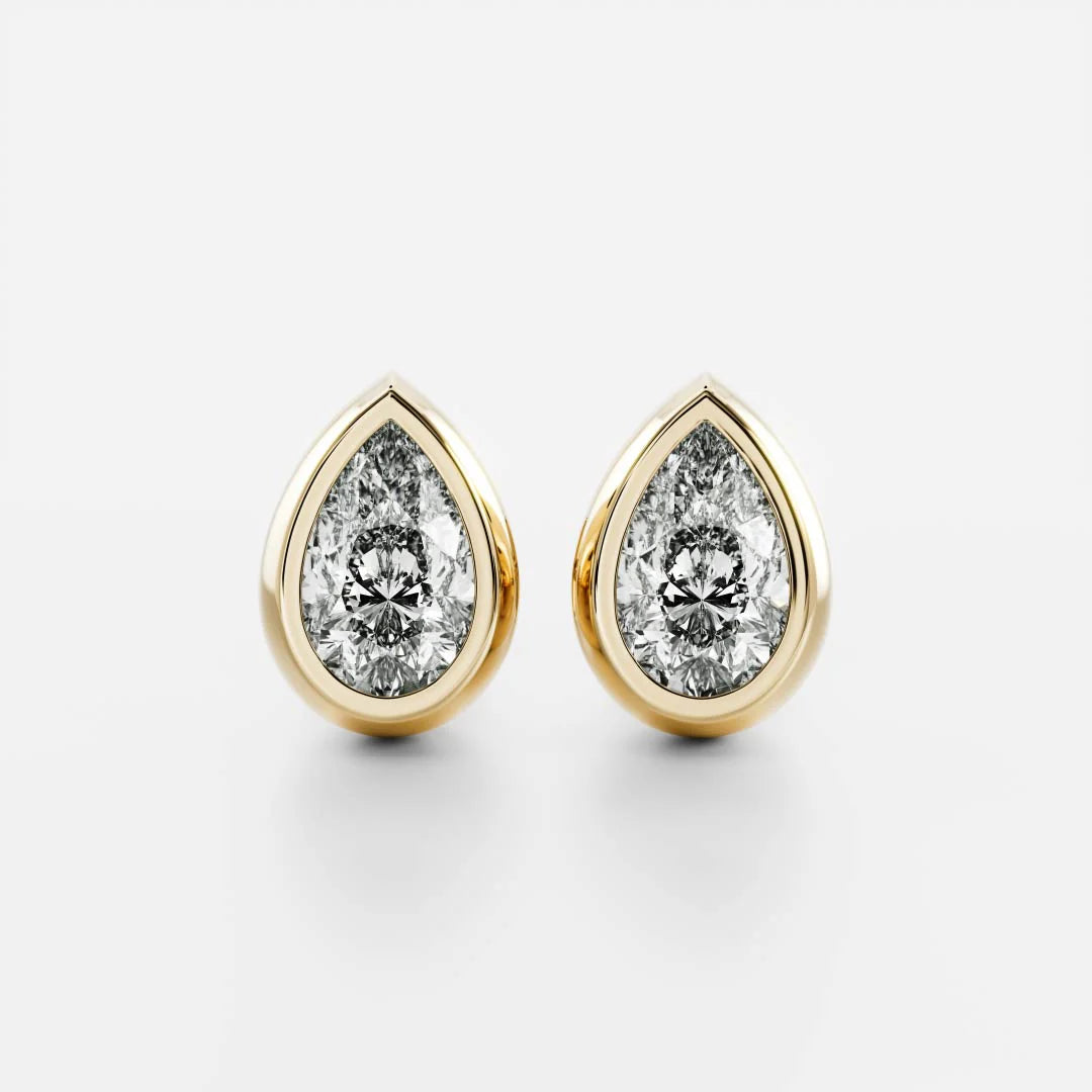 Classic Bezel Pear Cut Diamond Studs Earrings — Levendi Jewellers