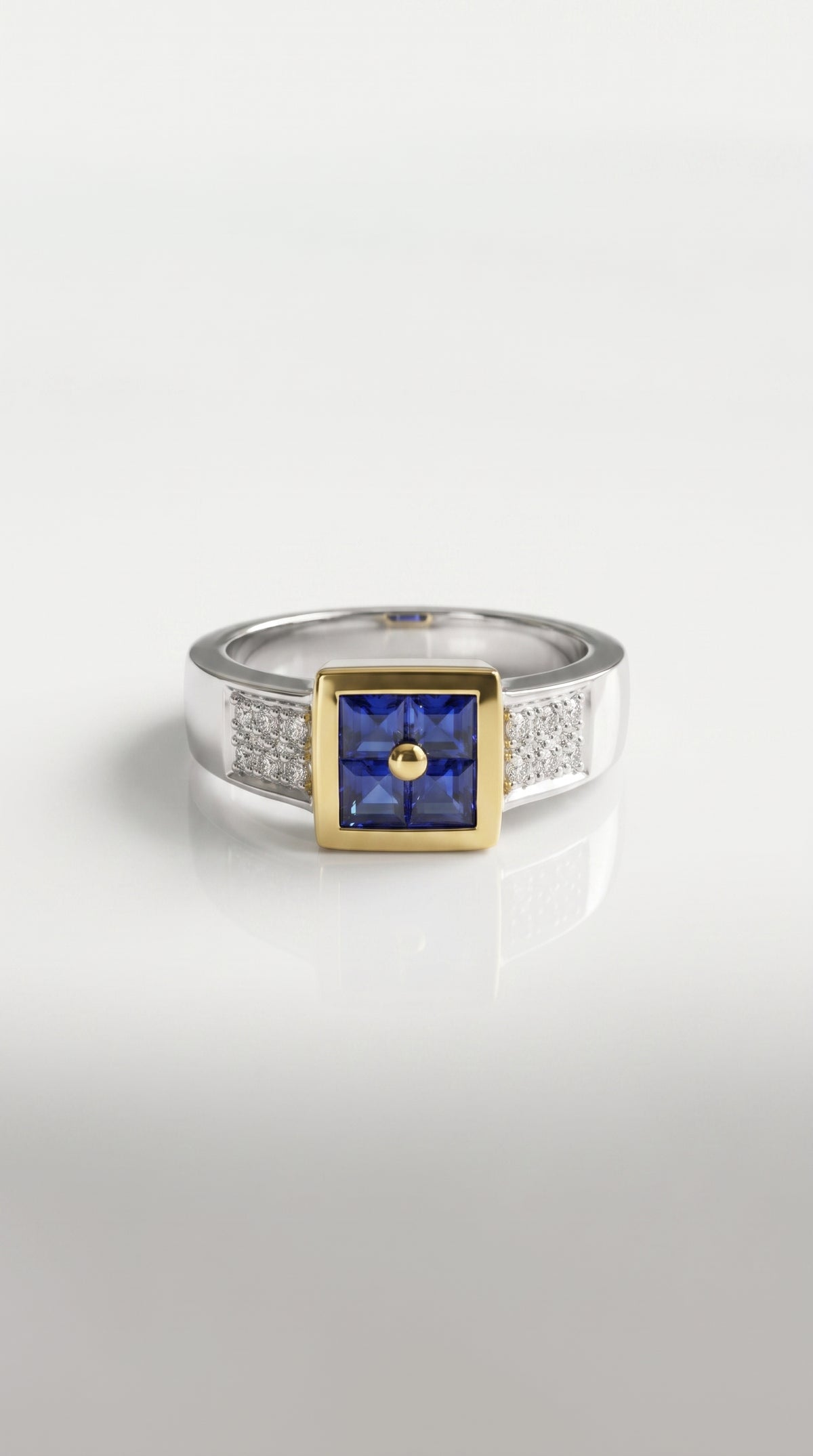 Princess Cut Sapphires Bezel Set Signet Ring — Levendi Jewellers