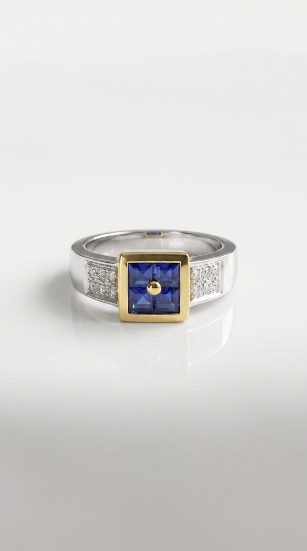 Princess Cut Sapphires Bezel Set Signet Ring — Levendi Jewellers