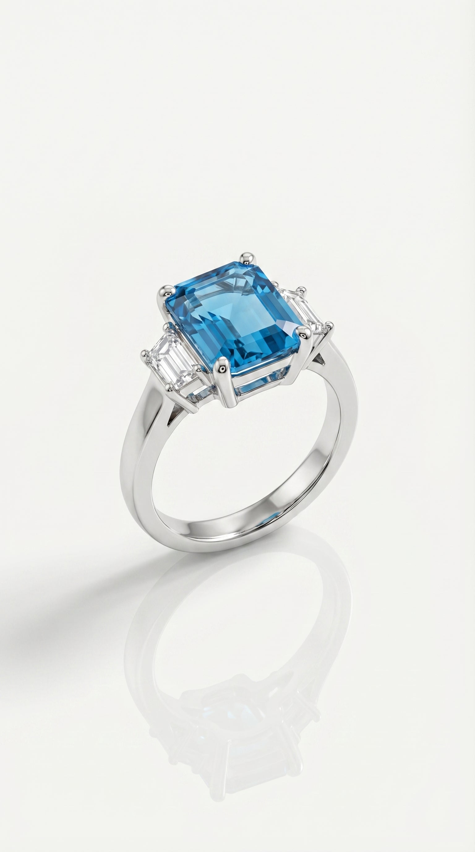 Aquamarine Emerald & Tapered Baguette Trilogy Ring