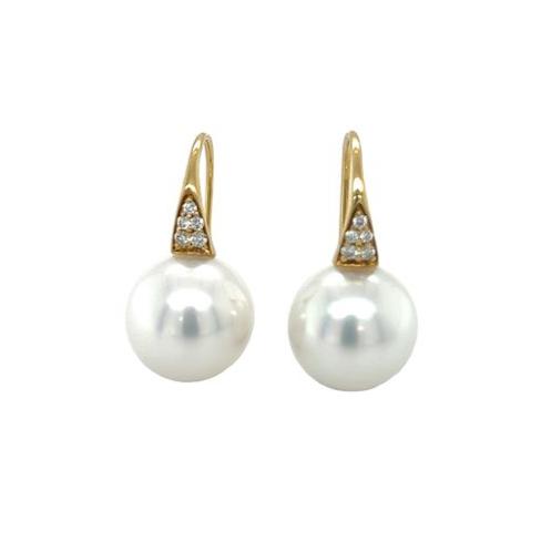 Australian South Sea Pearl & Diamond Drops Earrings