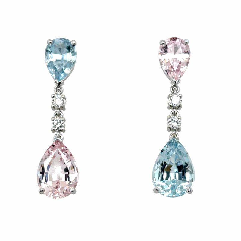 Sunset Over the Sea - Aquamarine & Morganite Drop Earrings