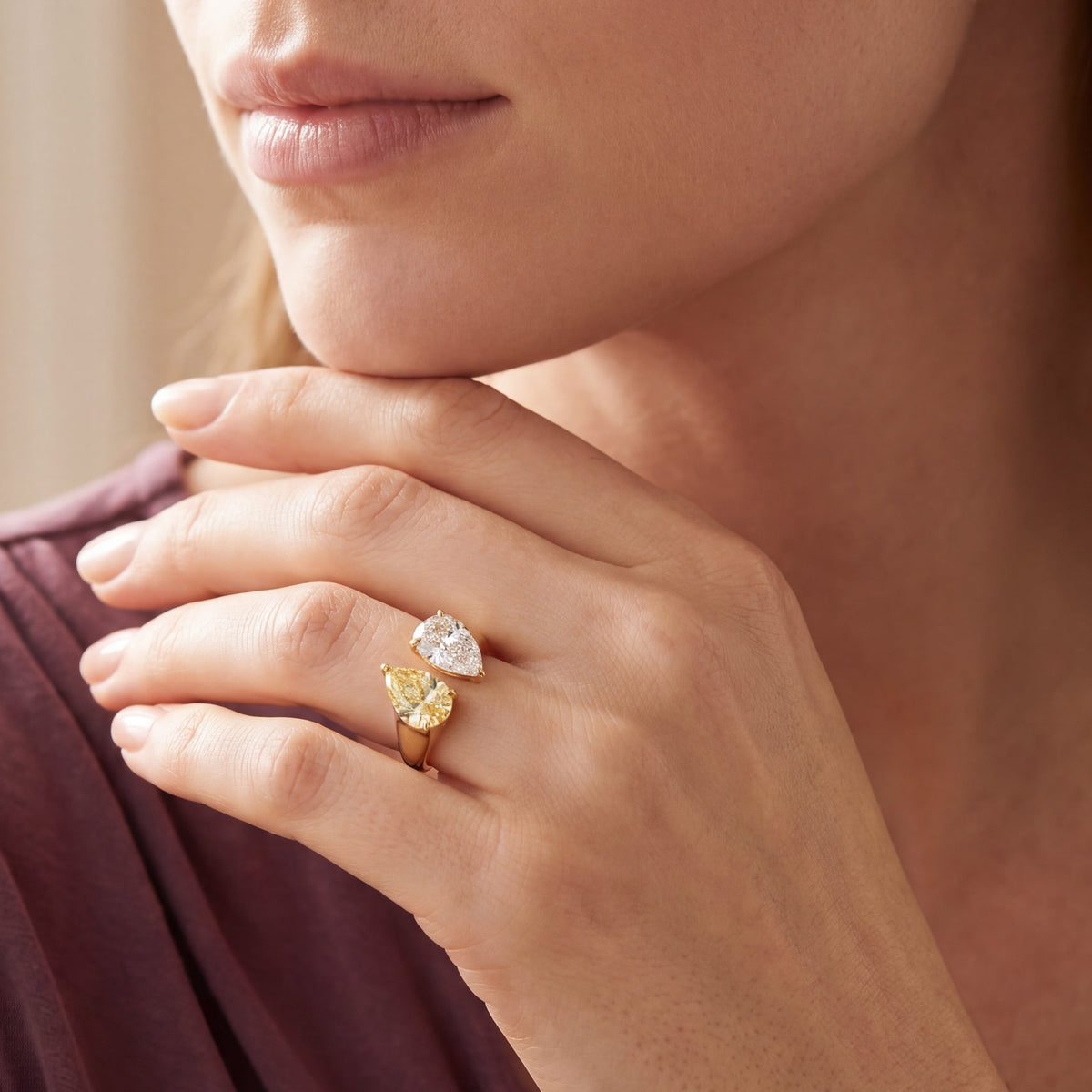 Levendi Toi & Moi - Pear Champagne Engagement Ring, view 2 — Levendi Jewellers