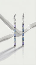 Rainbow - Sapphire, Iolite & London Blue Topaz Baguette Long Earrings