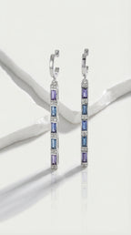 Rainbow - Sapphire, Iolite & London Blue Topaz Baguette Long Earrings — Levendi Jewellers