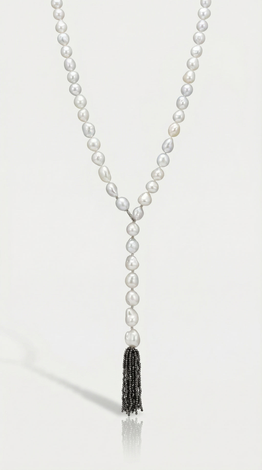 Australian South Sea Baroque Pearl and Black Diamond Tassel Long Necklace — Levendi Jewellers