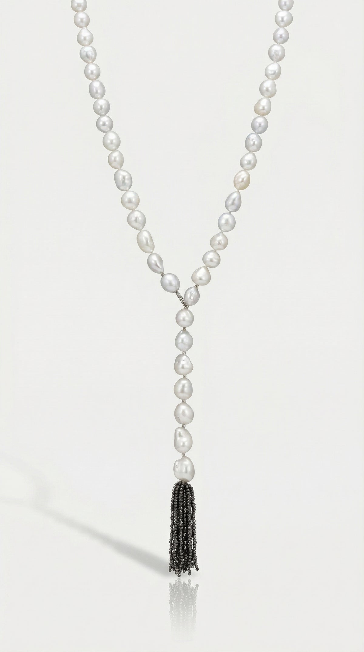 Australian South Sea Baroque Pearl and Black Diamond Tassel Long Necklace — Levendi Jewellers