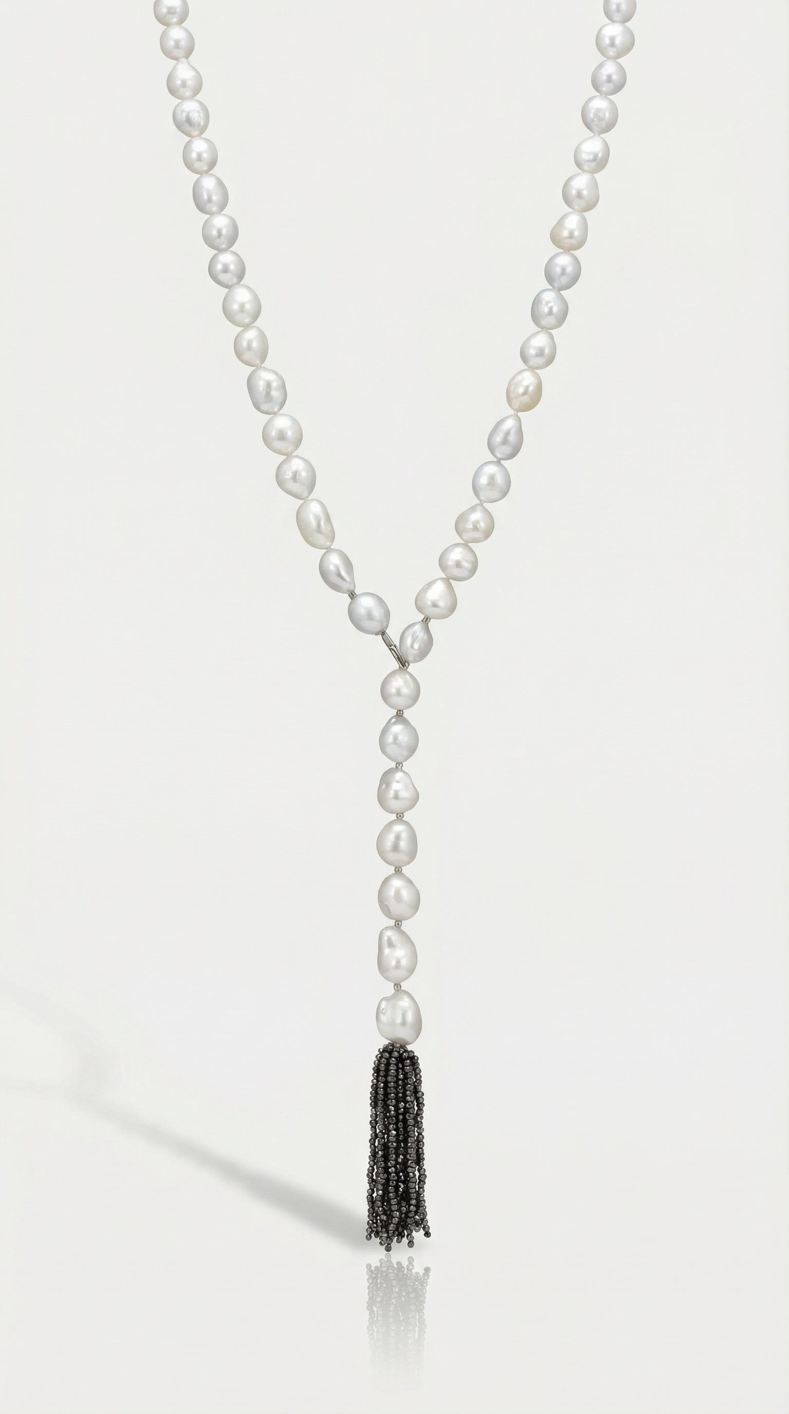 Australian South Sea Baroque Pearl and Black Diamond Tassel Long Necklace