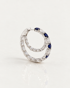 Blue Sapphire & Diamond Double Hoop Earrings – side view, white gold