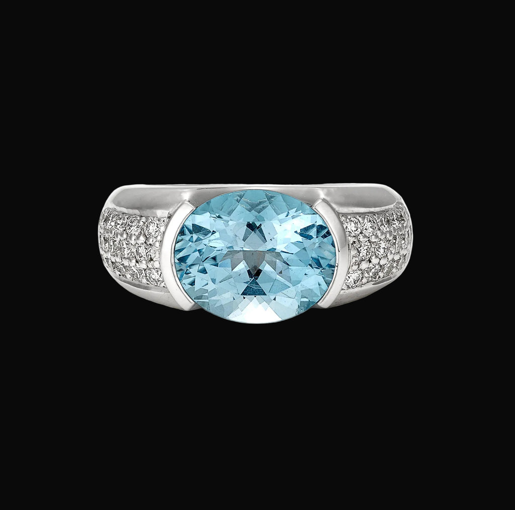 The Riviera Oval - Aquamarine Diamond Ring — Levendi Jewellers