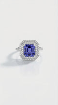 Tanzanite Cushion Cut & Double Diamond Halo Ring
