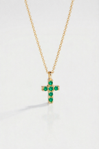 Levendi Mini Emeralds Yellow Gold Cross — Levendi Jewellers
