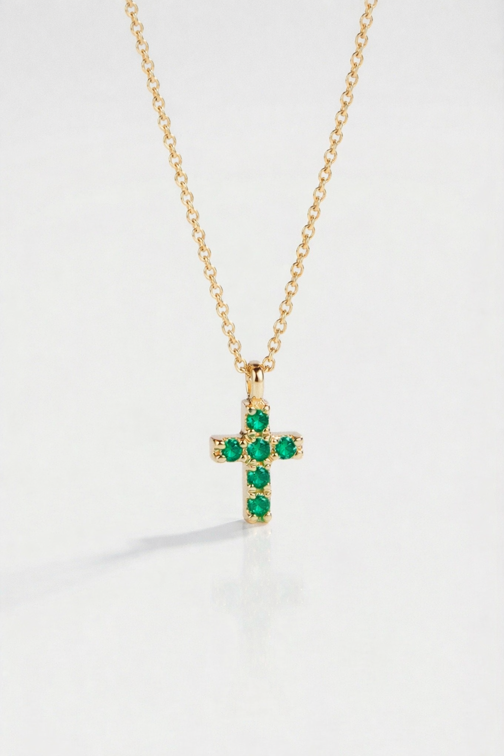 Levendi Mini Emeralds Yellow Gold Cross — Levendi Jewellers