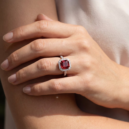 Asscher Cut Pink Tourmaline & Diamond Ring