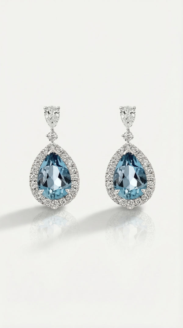 Aquamarine & Diamond Drop Earrings — Levendi Jewellers