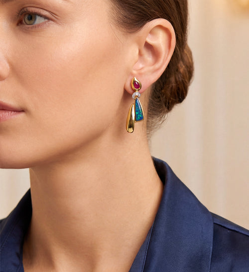 Australian Black Opal and Rubies Earrings