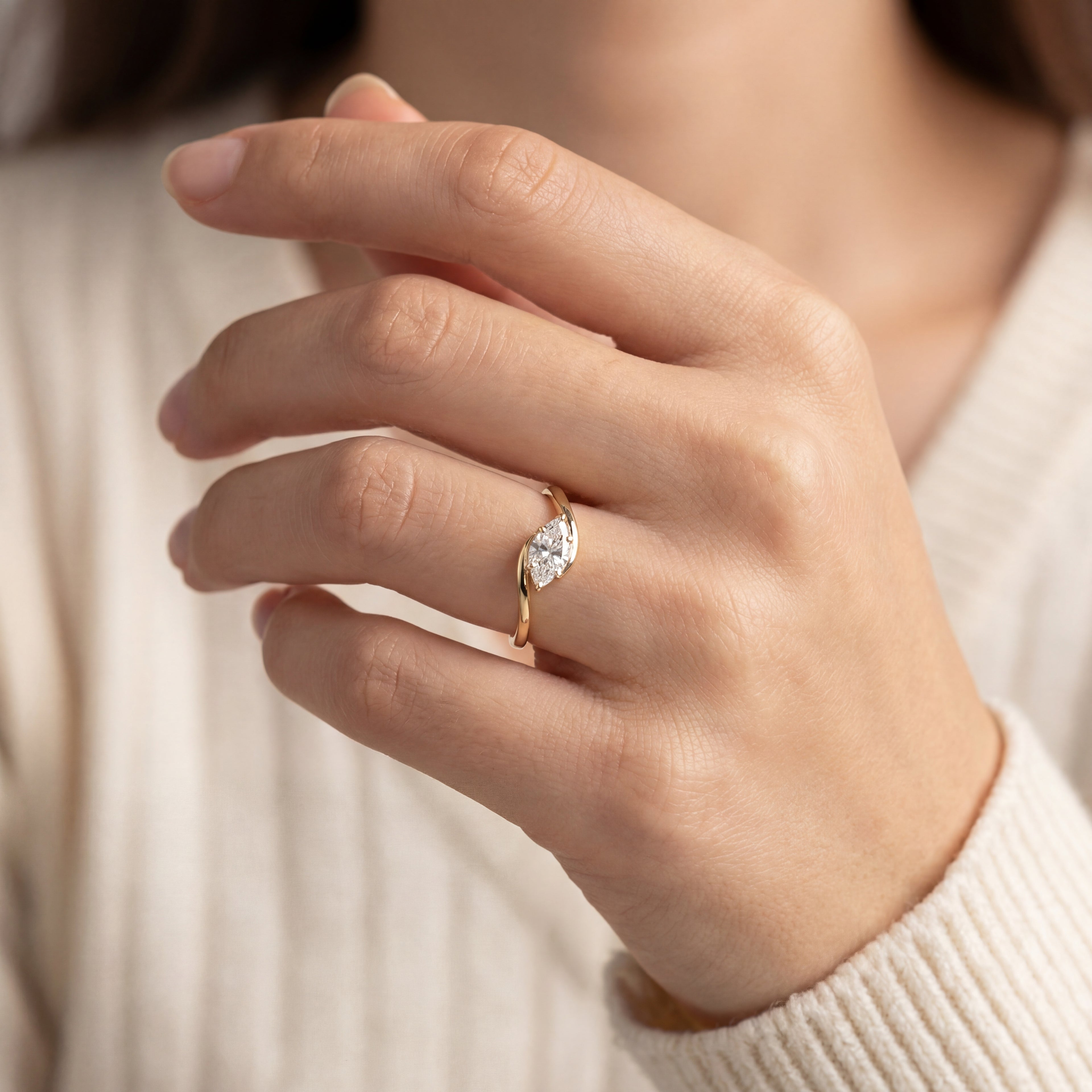 Levendi Wave of Love - East West Marquise Diamond Engagement Ring