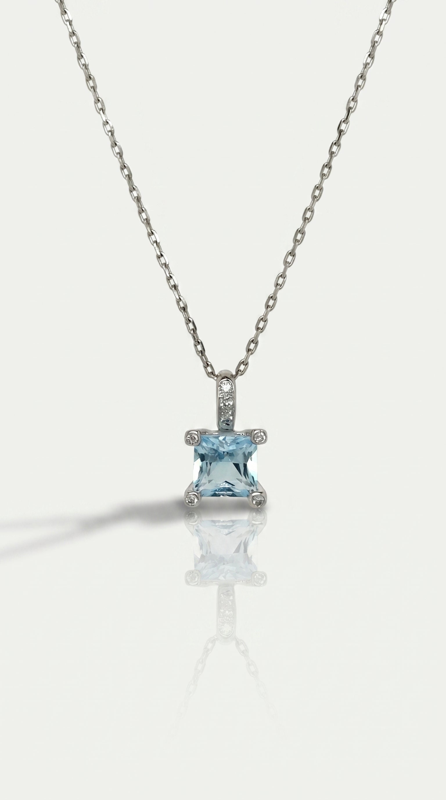 Princess Cut Aquamarine Diamond Pendant