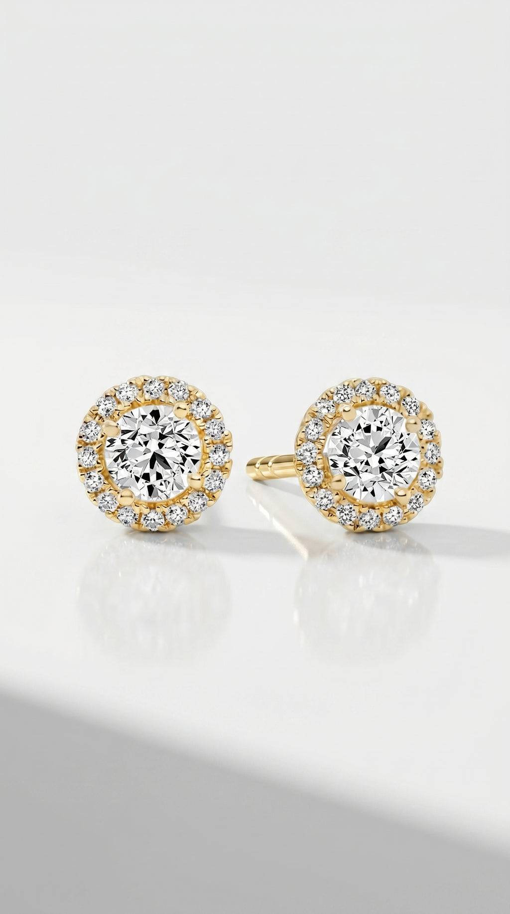Classic Levendi 4 Claws Diamond Halo Studs, view 3 — Levendi Jewellers