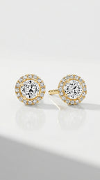 Classic Levendi 4 Claws Diamond Halo Studs, view 3 — Levendi Jewellers