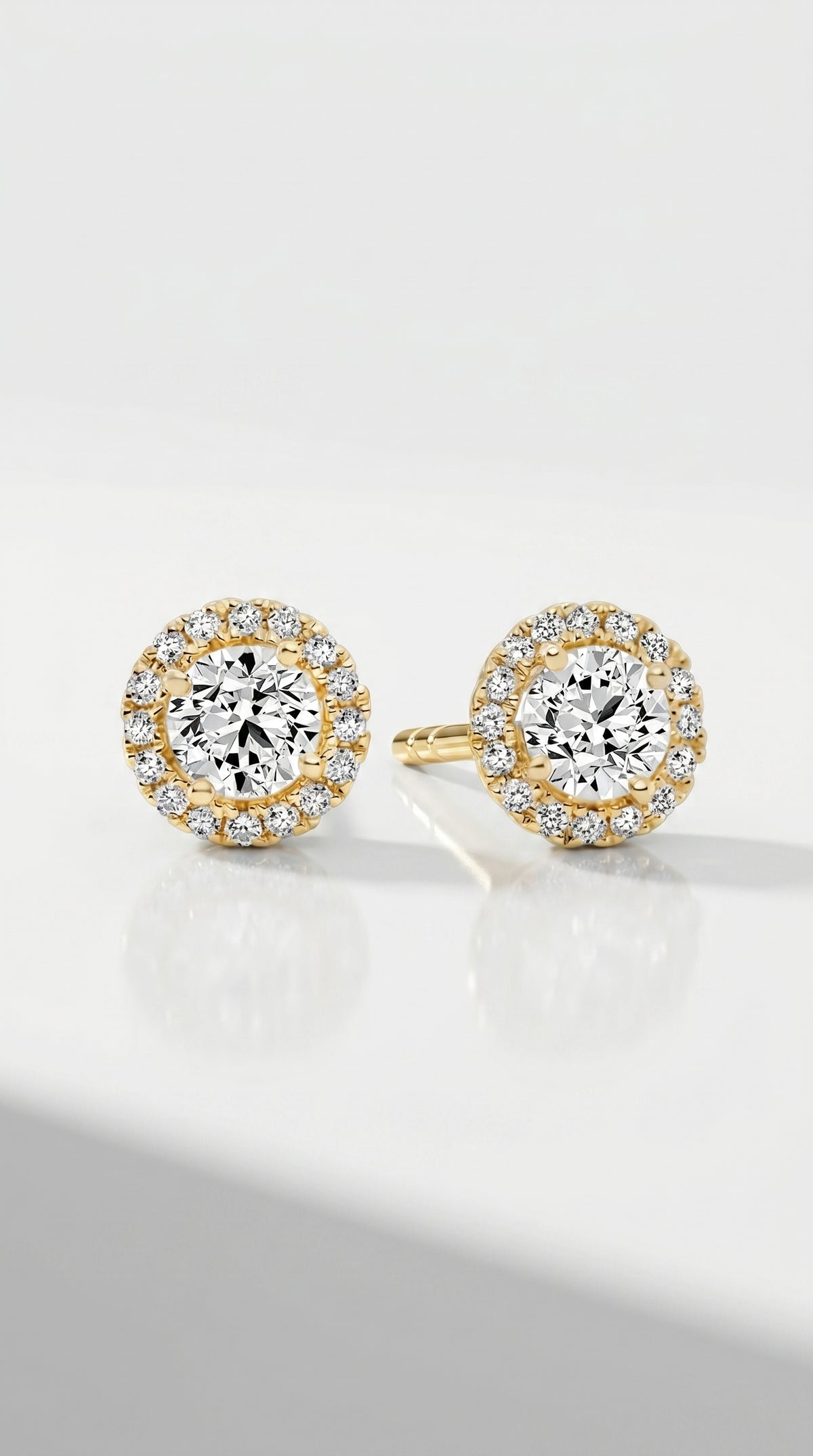 Classic Levendi 4 Claws Diamond Halo Studs, view 3 — Levendi Jewellers
