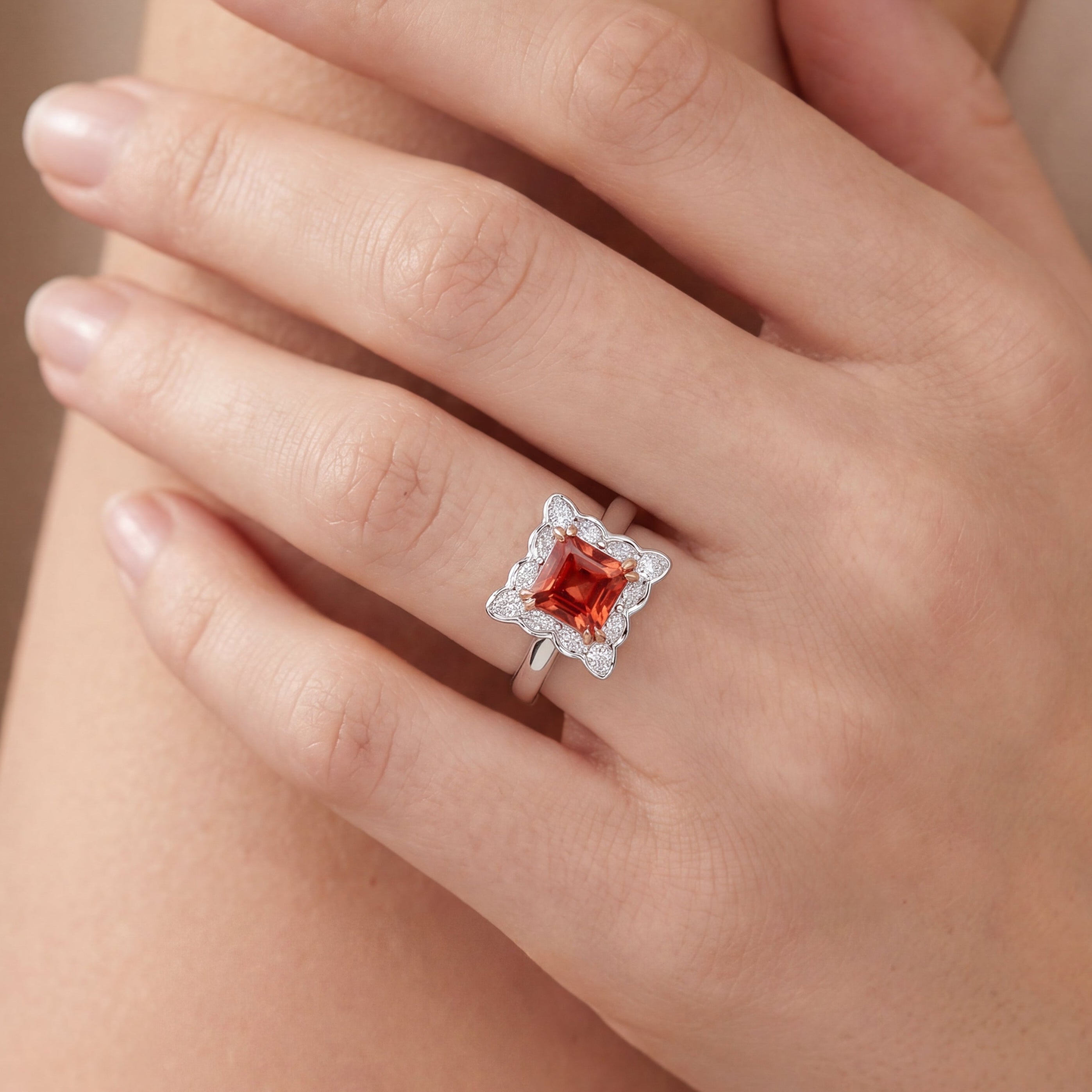 Square Pink Tourmaline & Diamond Ring