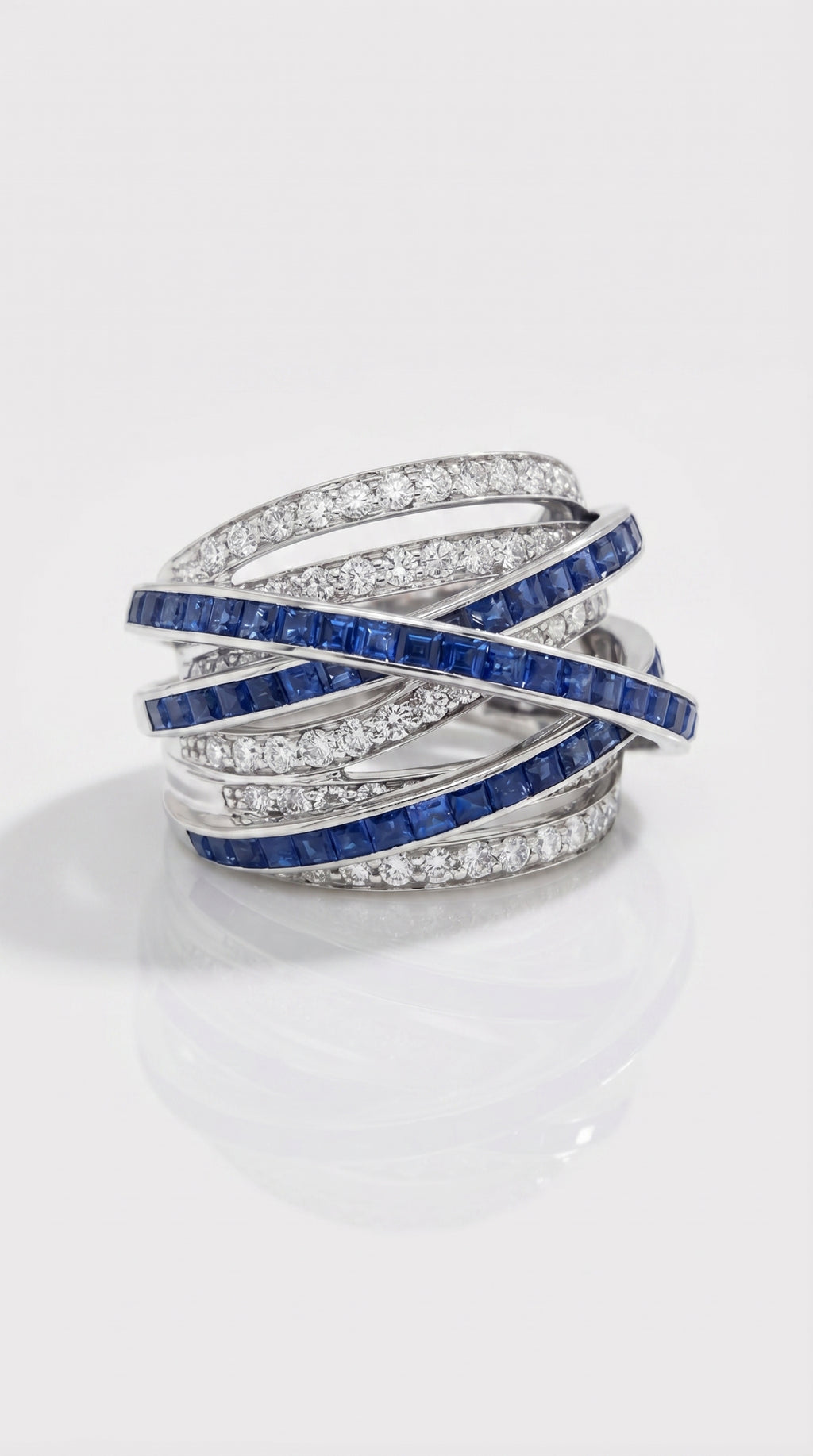 Sapphire & Diamond Crossover Ring — Levendi Jewellers