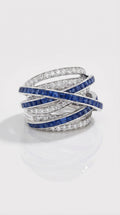 Sapphire & Diamond Crossover Ring