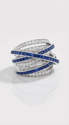 Sapphire & Diamond Crossover Ring — Levendi Jewellers