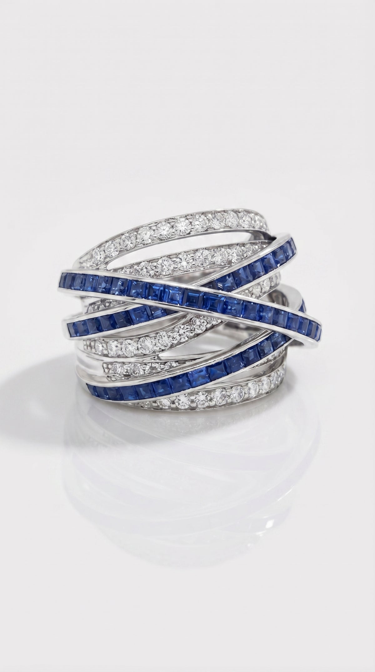 Sapphire & Diamond Crossover Ring — Levendi Jewellers