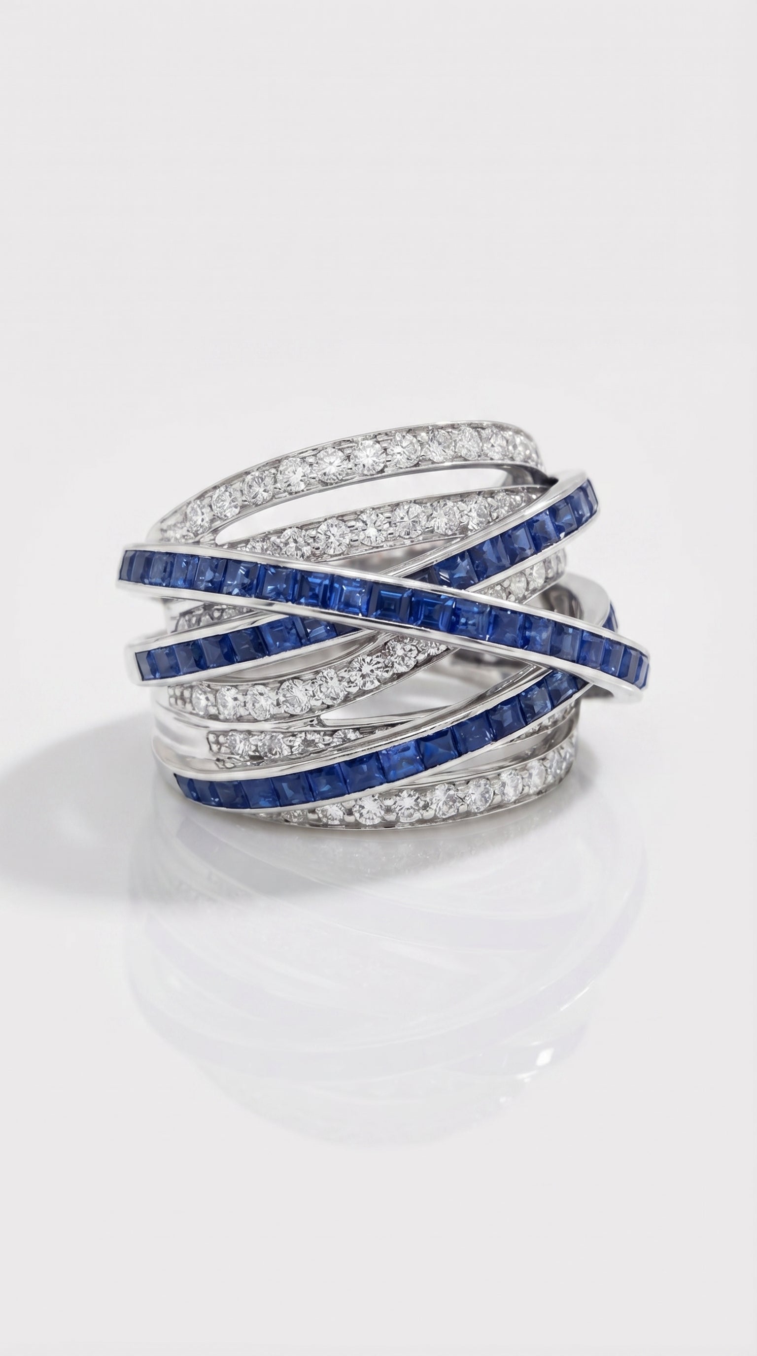 Sapphire & Diamond Crossover Ring