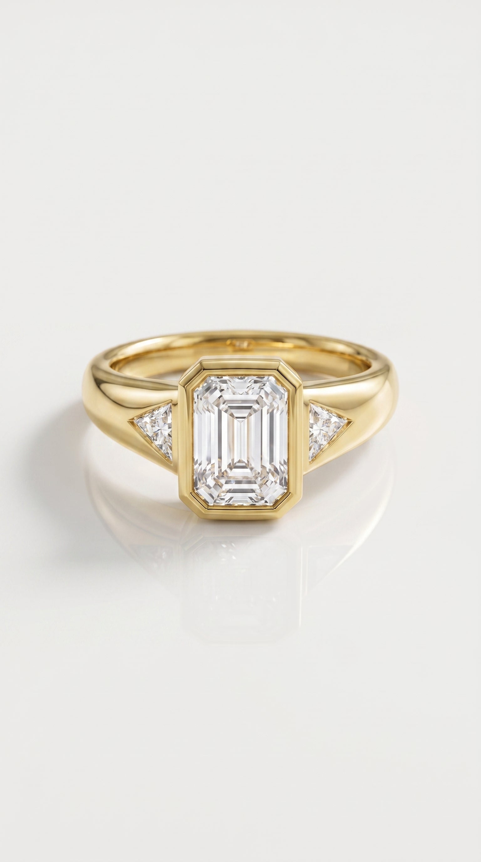 Levendi Wave of Love - Emerald Cut Trillion Bezel Wide Engagement Ring