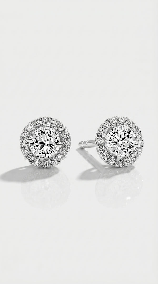 Classic Levendi 4 Claws Diamond Halo Studs — Levendi Jewellers
