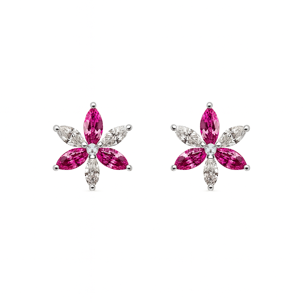 Pink Sapphire & Diamond Maquise Floral Earrings