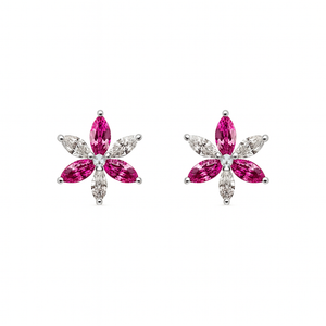 Pink Sapphire & Diamond Maquise Floral Earrings