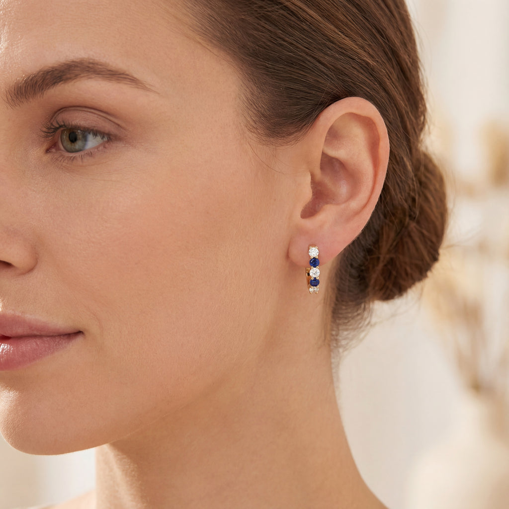Levendi Essentials - Sapphire & Diamonds Hoops, view 2 — Levendi Jewellers